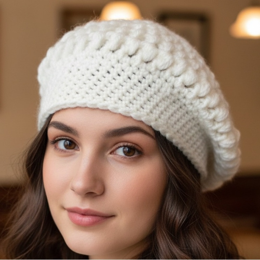 NEW Ivory Muse Handmade Crochet Beret for Women